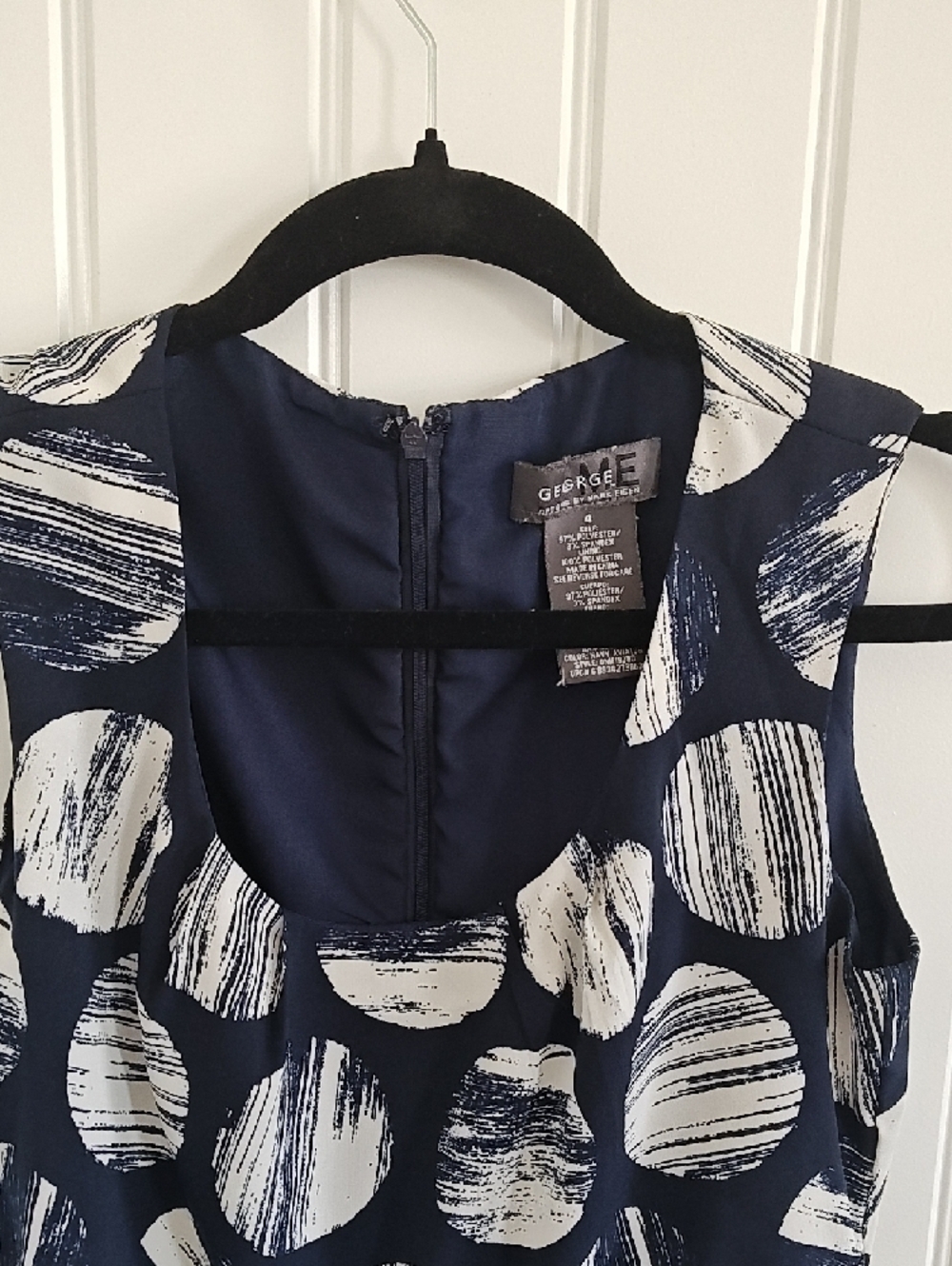 George Navy and White Sleeveless Midi Dress with Circular Print Size 4 Lined - Picture 2 of 9